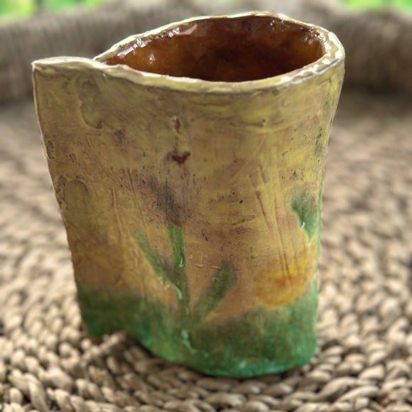 undetermined Other - Handcrafted Ceramic Vase - Yellow and Green